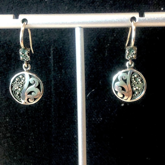LOIS HILL Yin Yang Cutout Granulated Oxidized Sterling Silver Drop Earring 925 - Picture 1 of 11